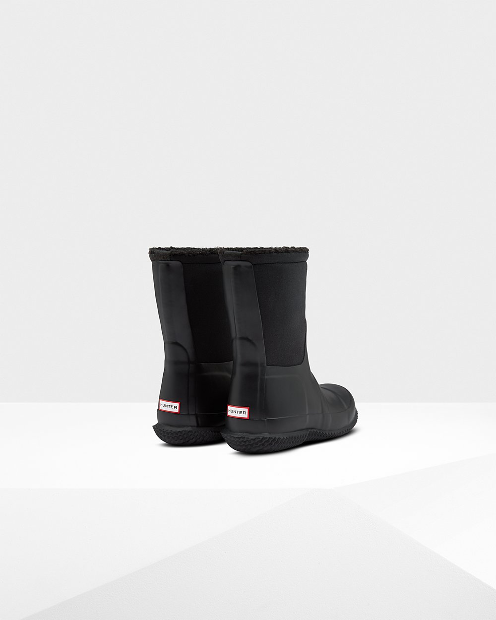 Kalosze Śnieżne Dziecięce - Hunter Original Duże Insulated Roll Top Sherpa - Czarne - FELH-96231